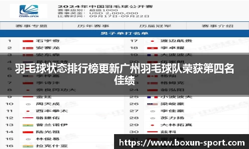 羽毛球状态排行榜更新广州羽毛球队荣获第四名佳绩