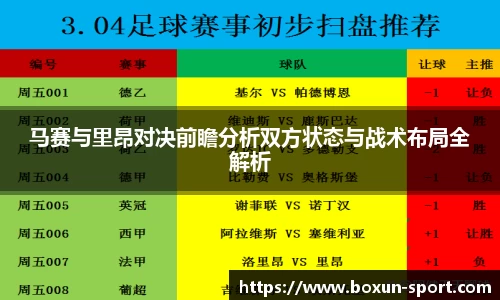 马赛与里昂对决前瞻分析双方状态与战术布局全解析